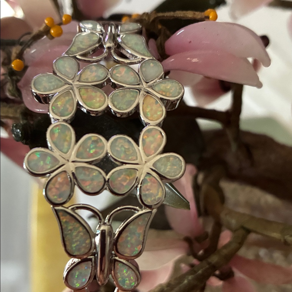 925 Elegant inlay Opal Butterfly and Flower Jewelry bracelet